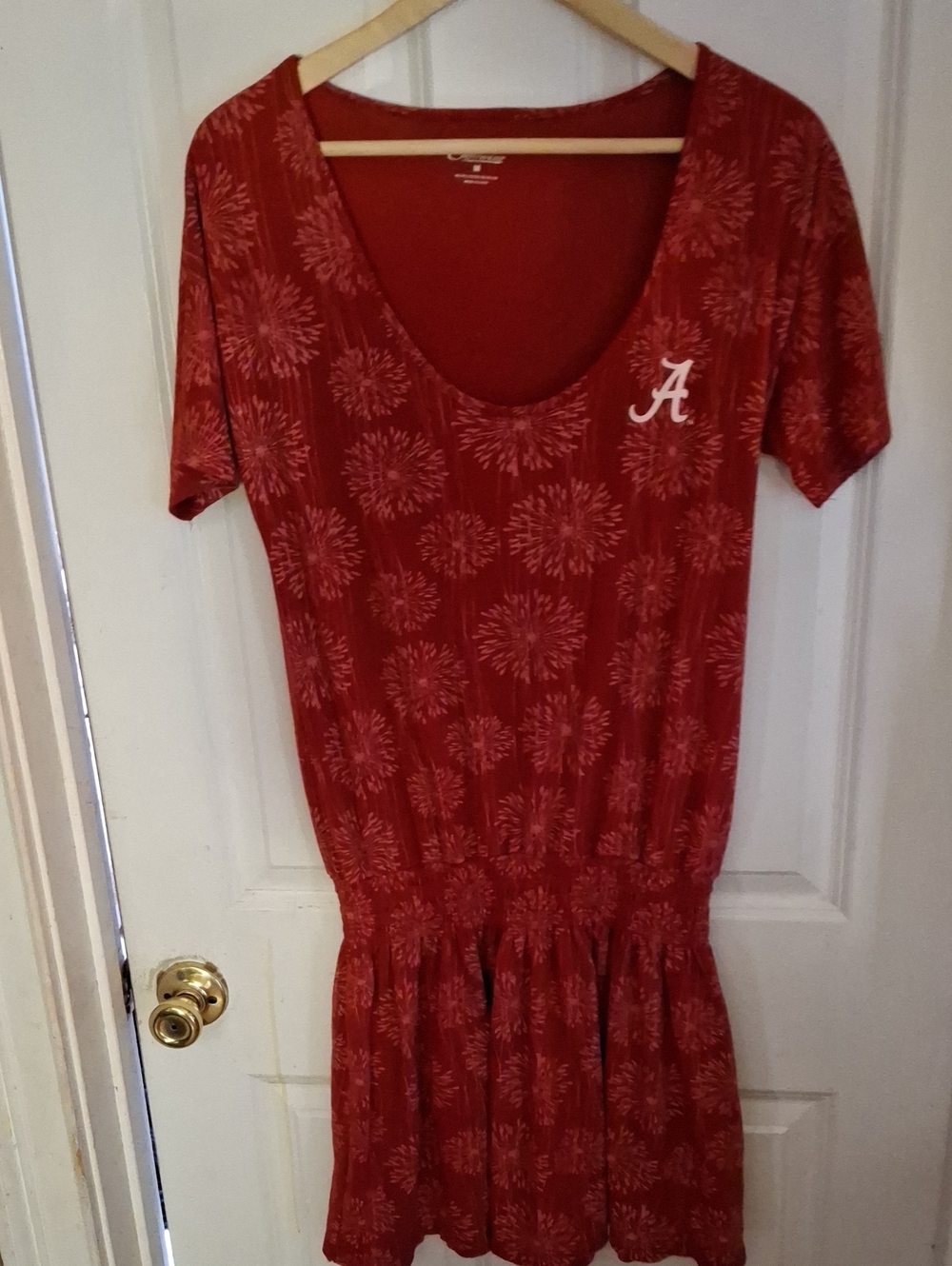 University-A Logo Red Scoop-Neck Mini Dress with Firework Motif